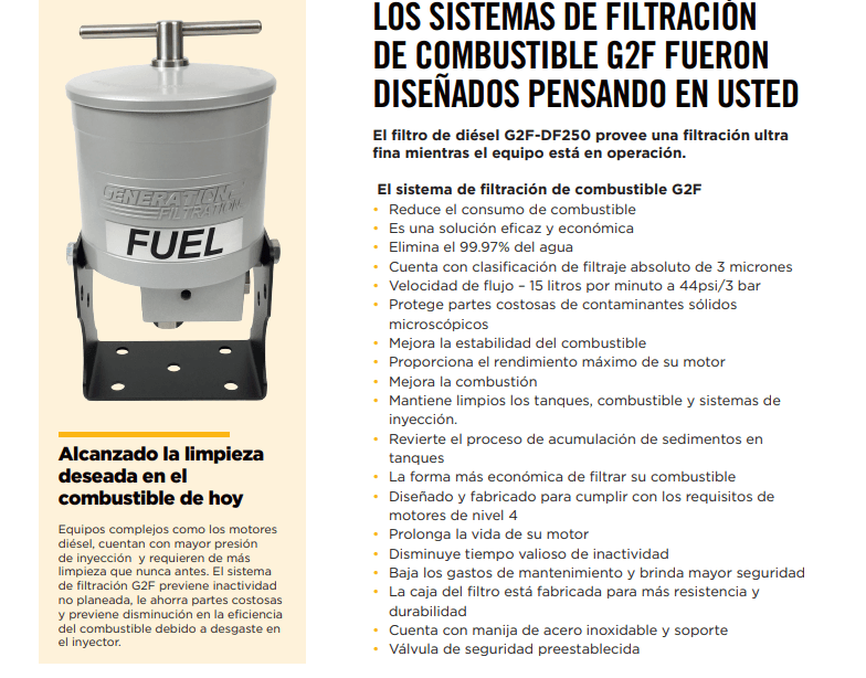 Sistema de filtración de combustible G2F-DF250